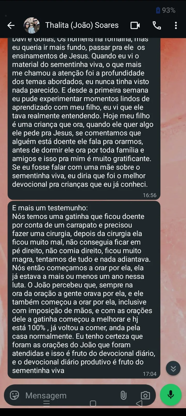 Print original do depoimento de Thalita, parte 2 de 2